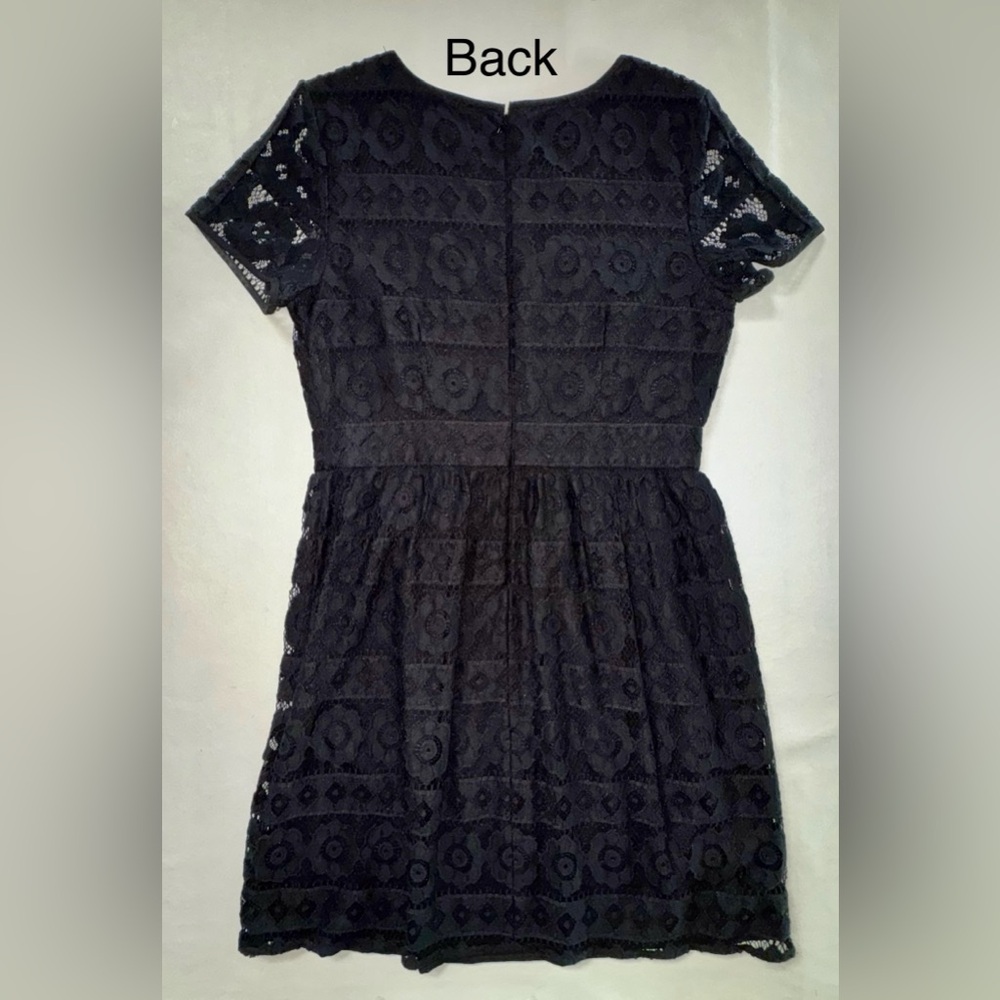 LOFT Classic Black Lace Short Sleeve Lined Dress (10) - Picture 8 of 17